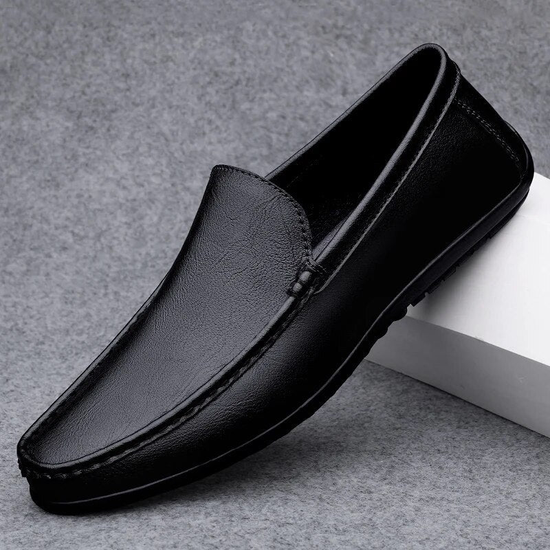 Herren Leder Mokassinschuh Bequem Schwarz - Norvielle