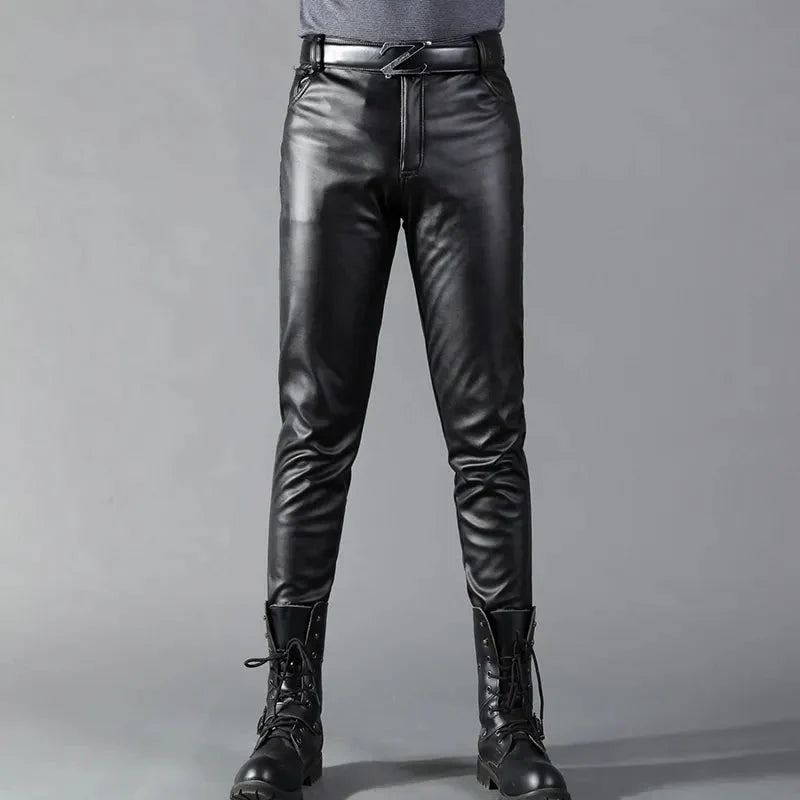Damen Lederhosen Stretch Kunstleder Slim Fit Schwarz - Norvielle