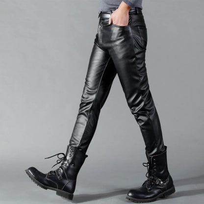 Damen Lederhosen Stretch Kunstleder Slim Fit