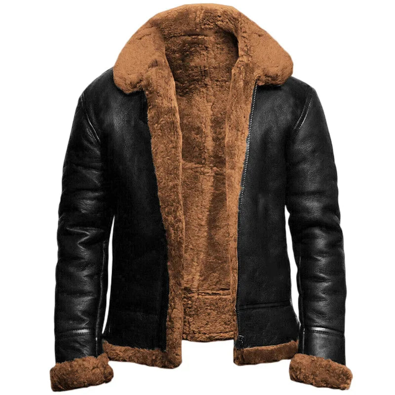 Lederjacke | Fell gefüttert | Zip-Up | Winter Lederjacke | Herren Lederjacke-Braun-M-Chaps Herrenmode