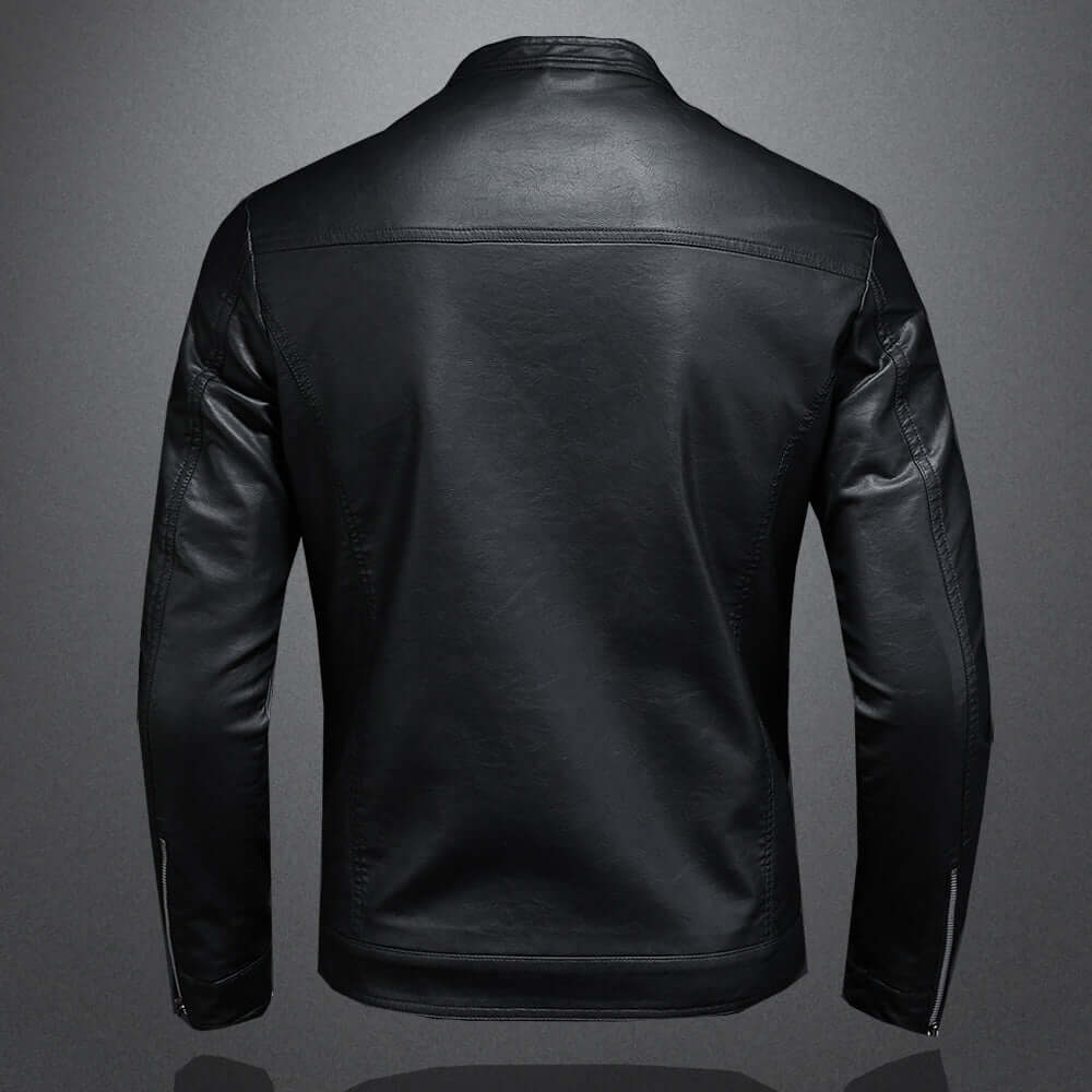 Herren Lederjacke Zip-Up Moto Bikerjacke Schwarz - Norvielle