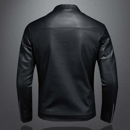 Herren Lederjacke Zip-Up Moto Bikerjacke Schwarz - Norvielle