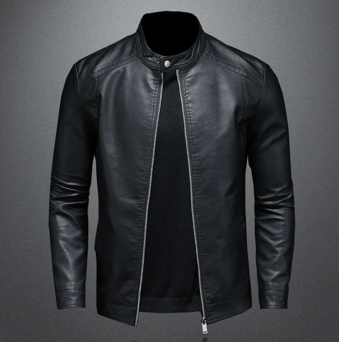 Herren Lederjacke Slim Fit Reißverschluss Bikerjacke Schwarz - Norvielle
