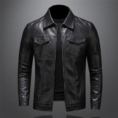 Herren Lederjacke Schwarzes Leder Slim-Fit Reißverschluss - Norvielle