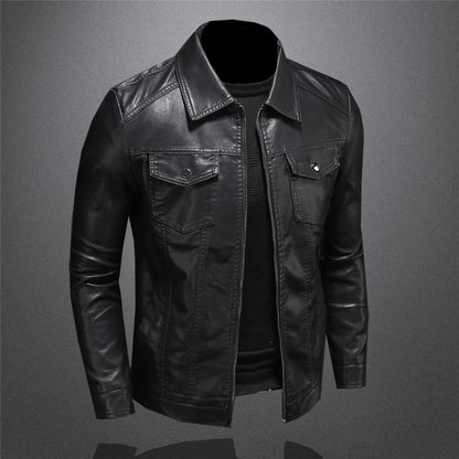 Lederjacke - Schwarz - Veganes Leder - Kunstlederjacke - Herrenjacke-Chaps Herrenmode