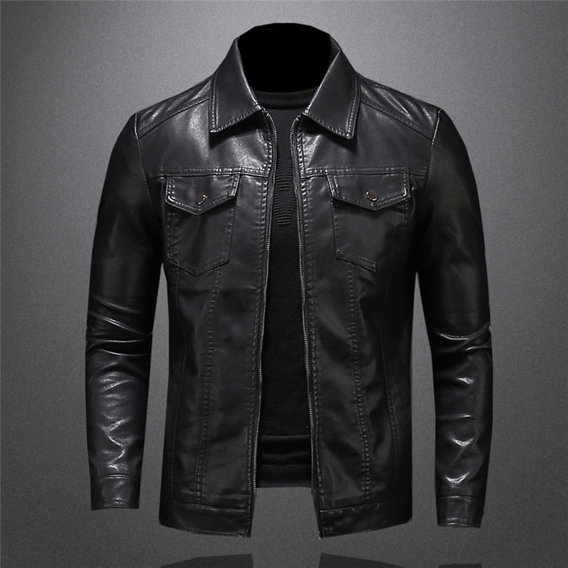 Herren Lederjacke Slim Fit Schwarz Kunstleder - Norvielle