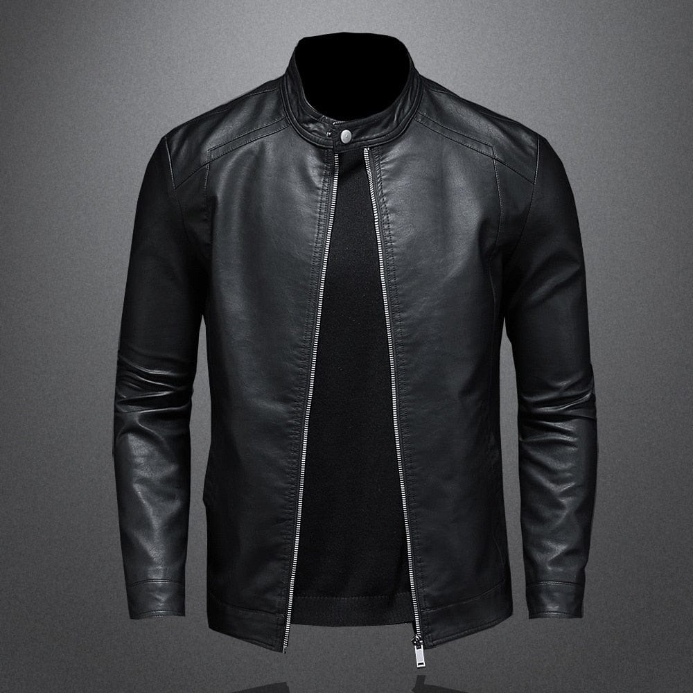Herren Lederjacke Schwarz Kunstleder Reißverschluss - Norvielle