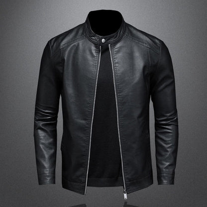 Herren Lederjacke Schwarz Kunstleder Reißverschluss - Norvielle