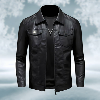 Herren Lederjacke Slim Fit Stretch Leder Schwarz - Norvielle