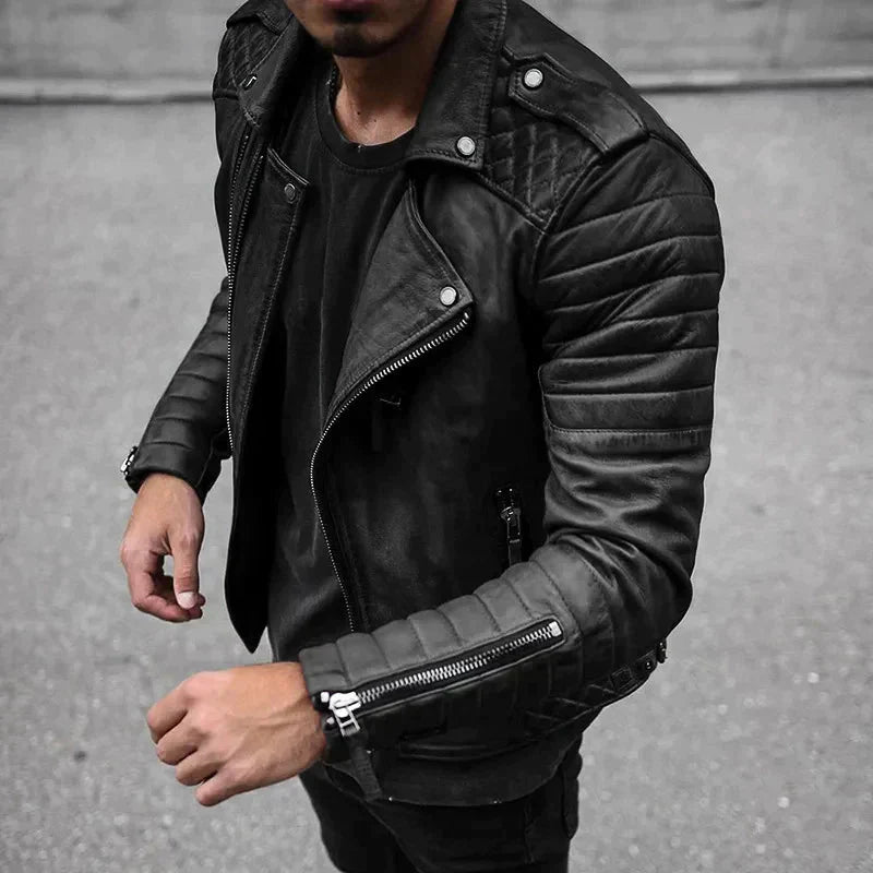 Herren Lederjacke Reißverschluss Bikerjacke Schwarz - Norvielle