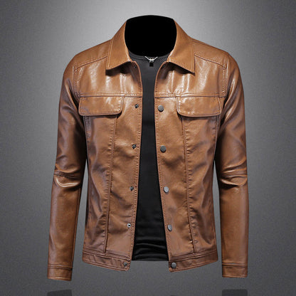 Herren Lederjacke Bikerjacke Mit Taschen Knöpfe Schwarz - Norvielle