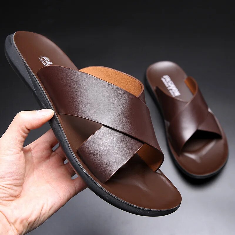 Herren Leder-Sandalen Slipper Leder Braun - Norvielle
