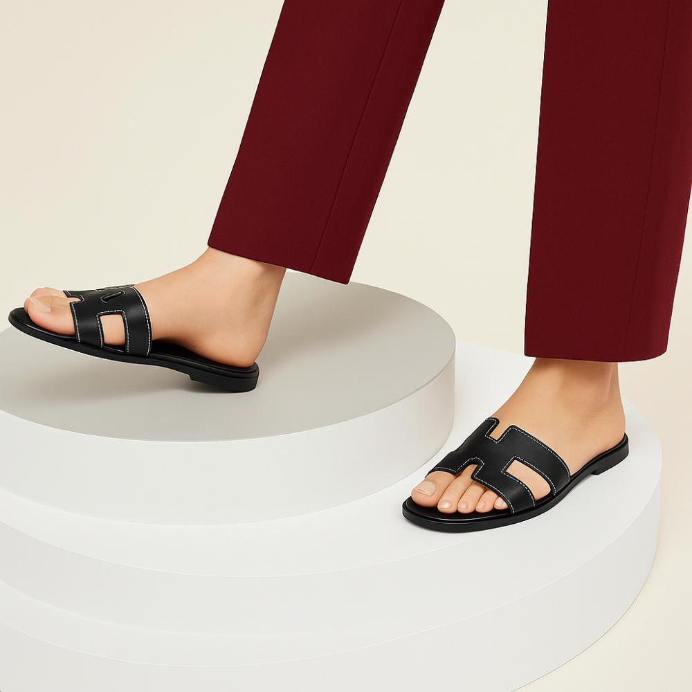 Damen Flachsandale Leder Atmungsaktiv Sommer