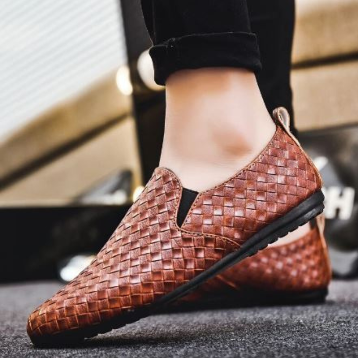 Männer LederschlüpfSchuhe Gewebt Bequem Schwarz - Norvielle