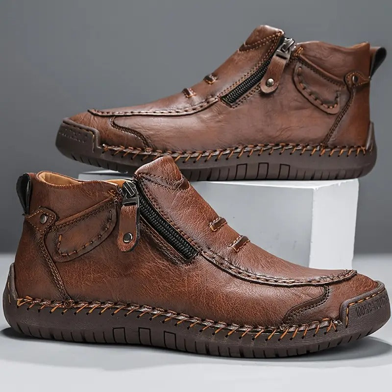 Herren Lederstiefel Orthopädisch Rutschfest Schwarz - Norvielle