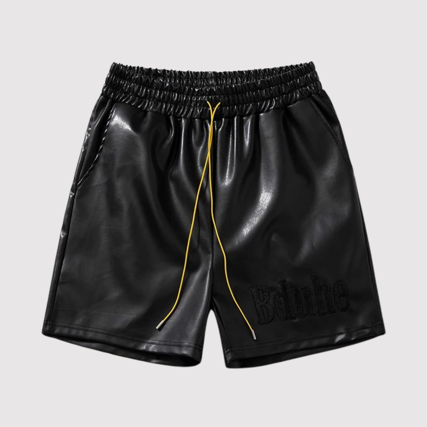 Herren Leder-Shorts Elastische Taille Kordelzug Schwarz - Norvielle