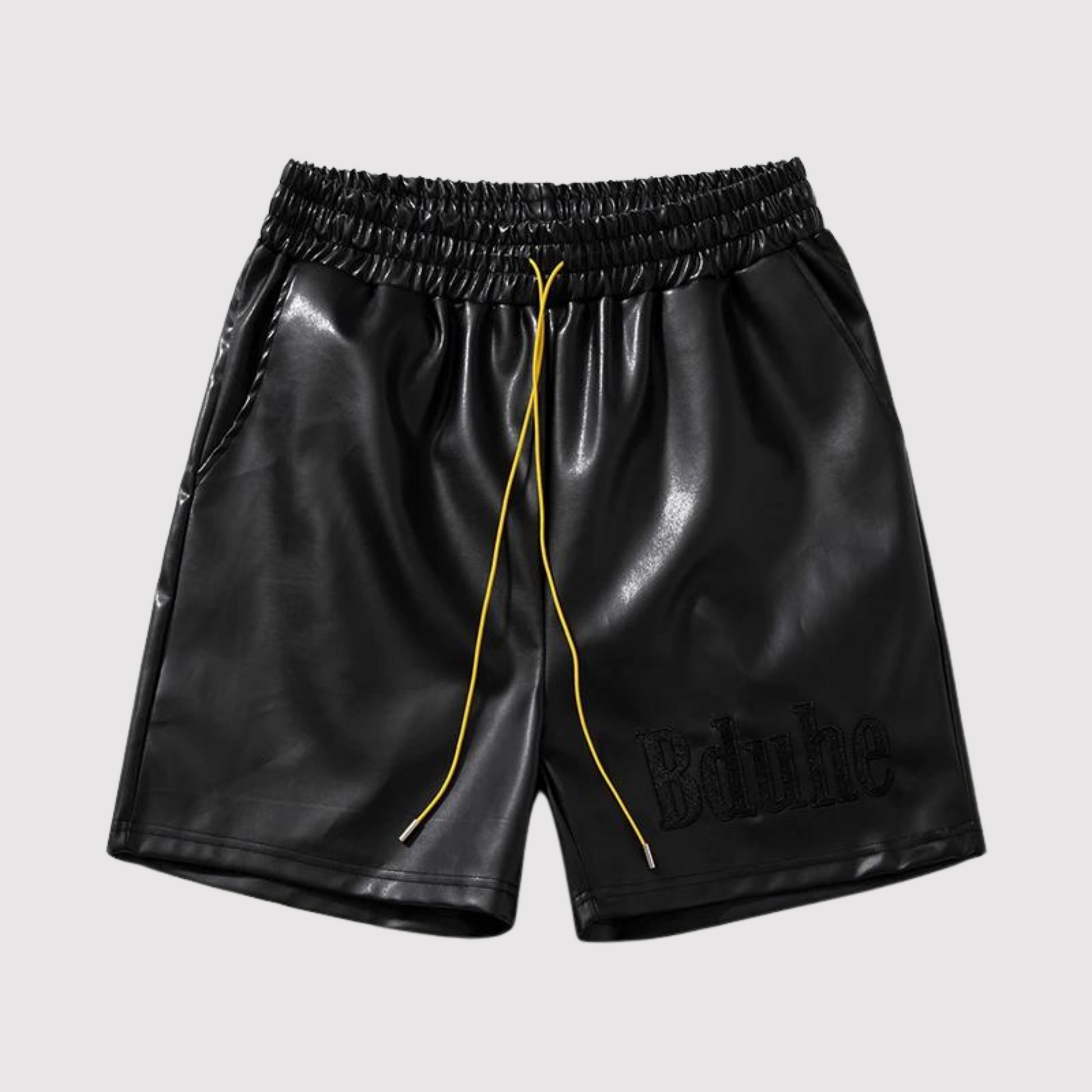 Herren Leder-Shorts Elastische Taille Kordelzug Schwarz - Norvielle