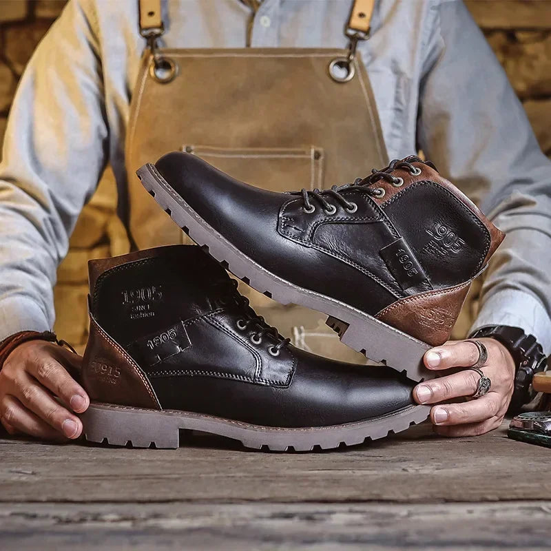 Herren Lederstiefel Braun Schwarz Schnürung - Norvielle