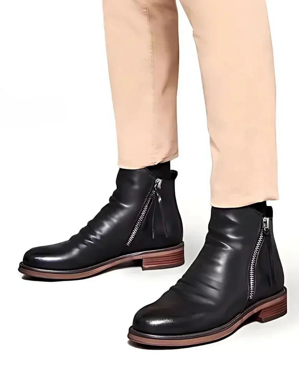 Herren Lederstiefel Stiefeletten Reißverschluss Schwarz - Norvielle
