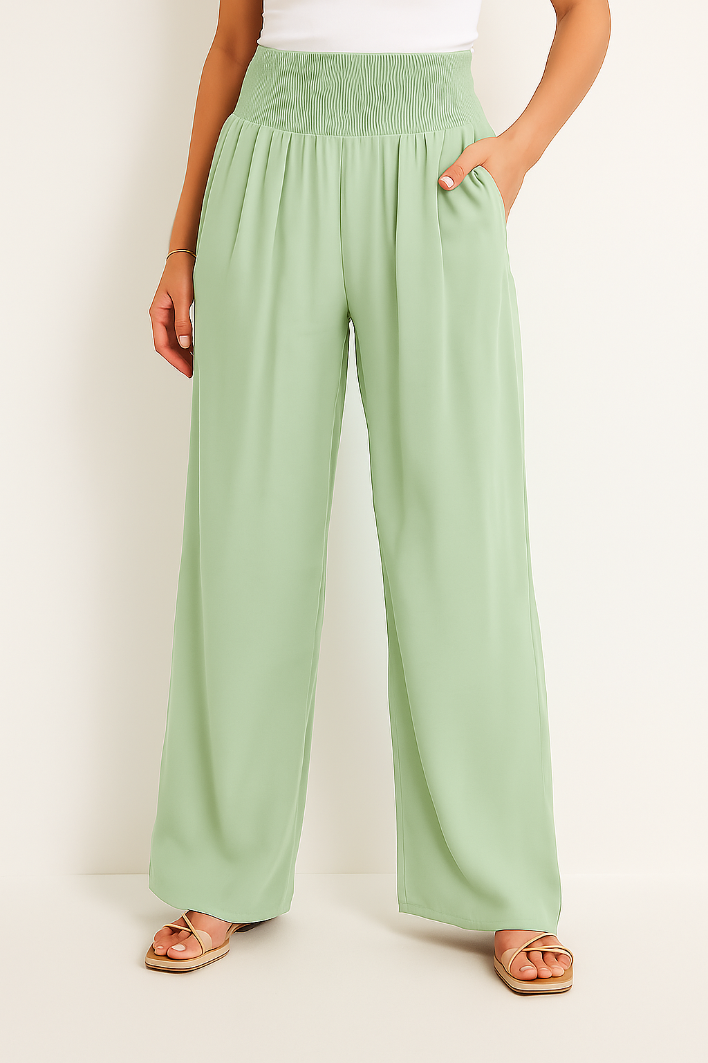 Norvielle Damen Sommerhose Elastischer High-Waist-Bund