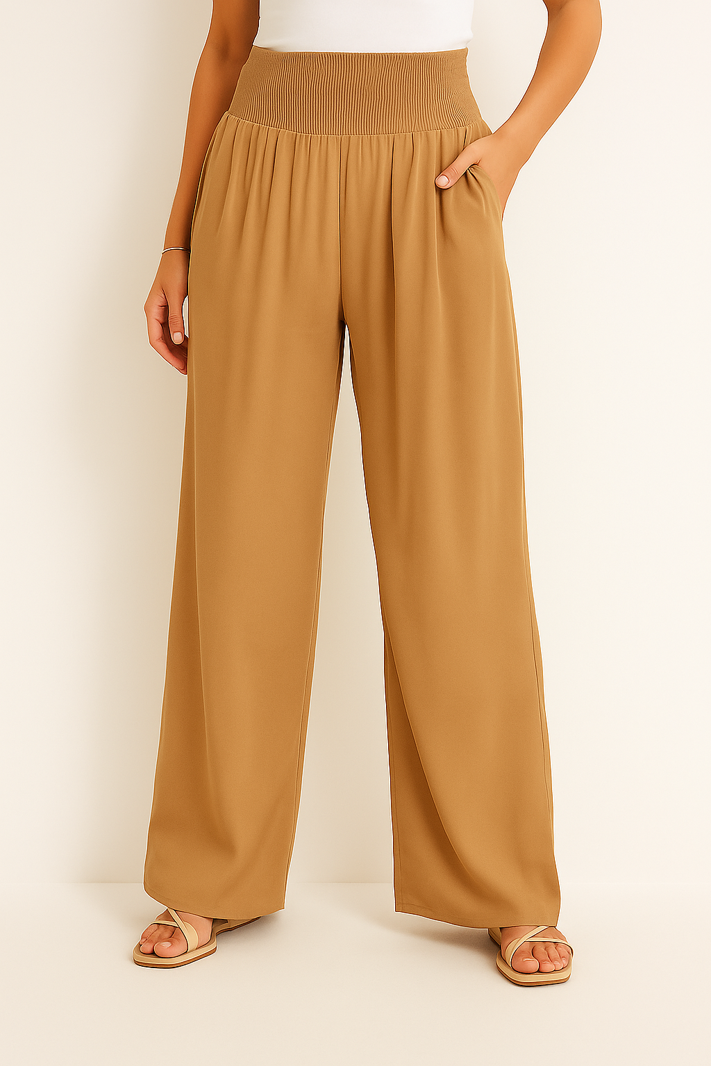 Norvielle Damen Sommerhose Elastischer High-Waist-Bund