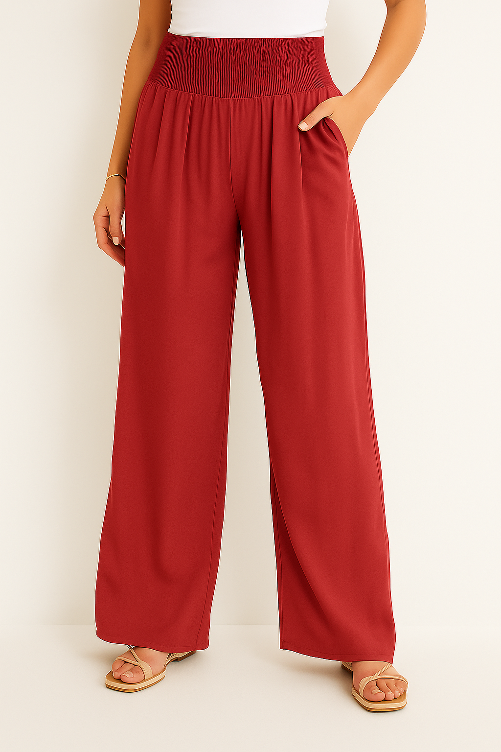 Norvielle Damen Sommerhose Elastischer High-Waist-Bund