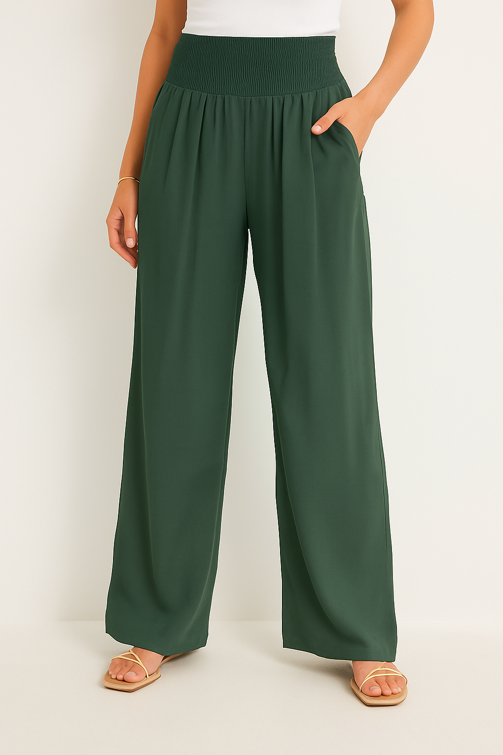 Norvielle Damen Sommerhose Elastischer High-Waist-Bund