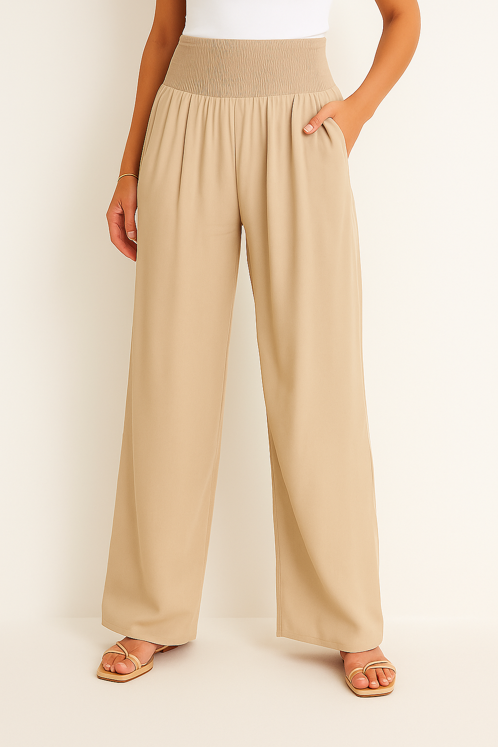 Norvielle Damen Sommerhose Elastischer High-Waist-Bund