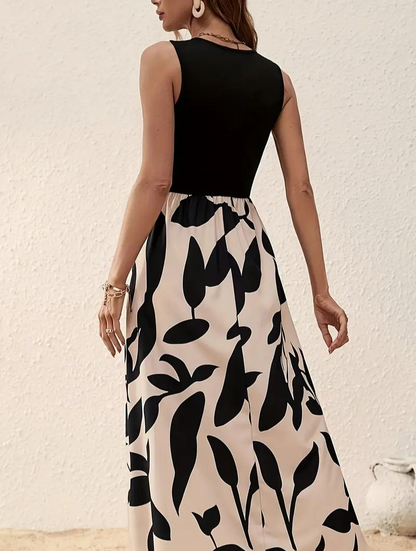 Norvielle Damen Maxikleid Leicht Sommer Schwarz - Norvielle