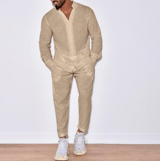 Herren Leinen-Set Beige Zweiteilig Sommer - Norvielle