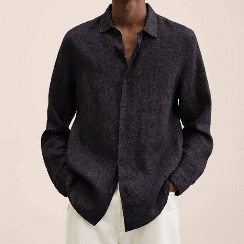 Herren Leinenhemd Langarm Loose Fit Weiß - Norvielle