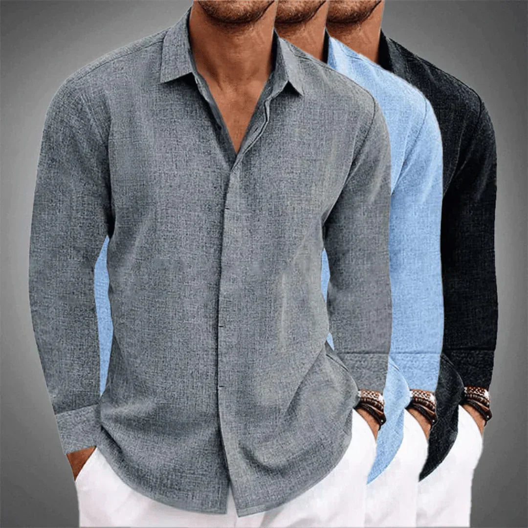Leinenhemd – Langarm – Mit Kragen – Knopfleiste – Herrenbekleidung-Chaps Herrenmode