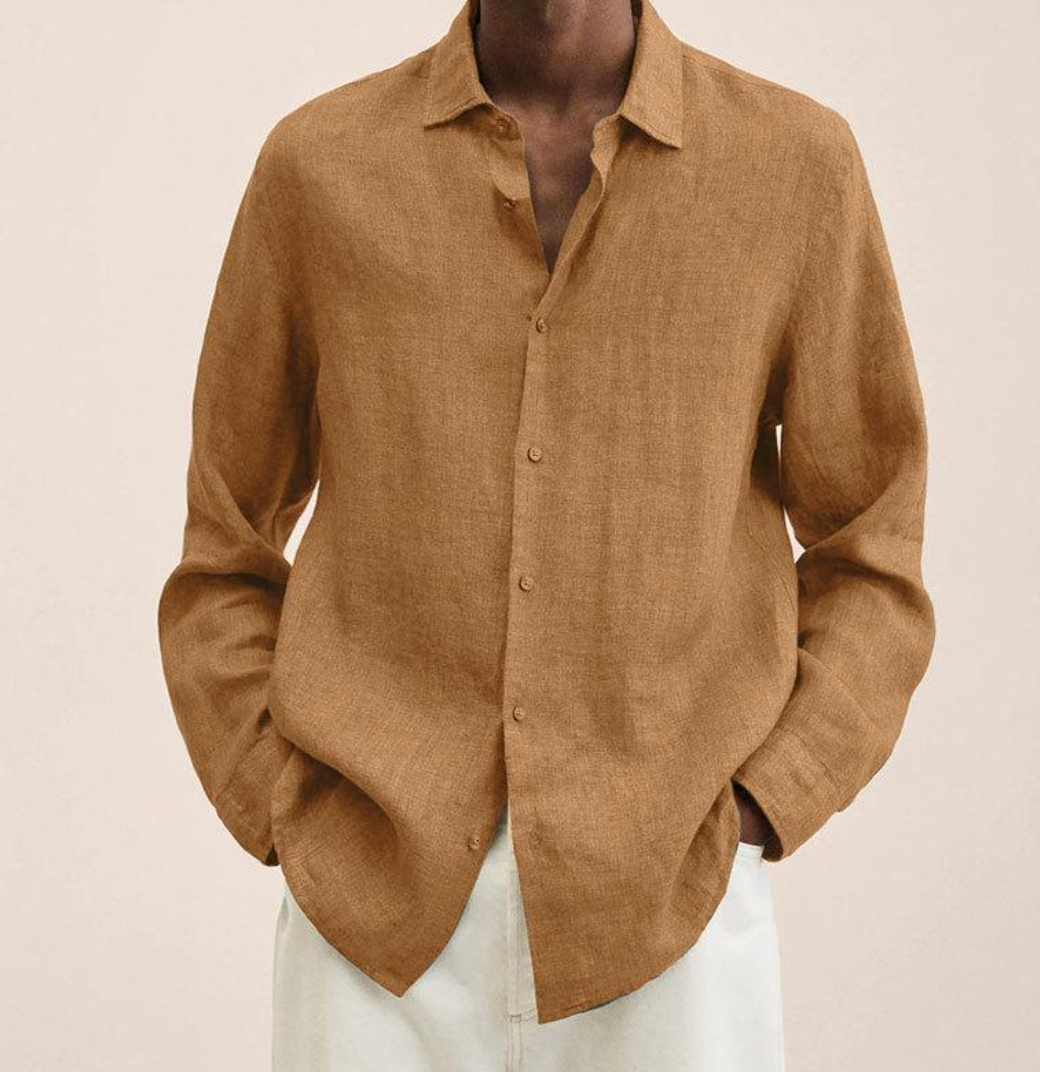 Männer Leinenhemd Langarm Knopfleiste Beige - Norvielle