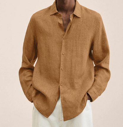 Männer Leinenhemd Langarm Knopfleiste Beige - Norvielle