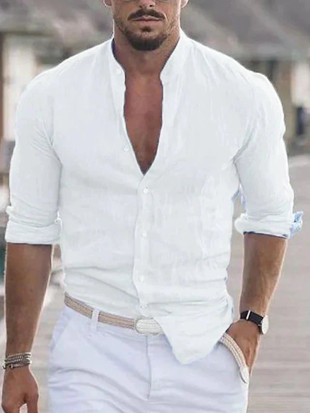 Leinenhemd | Regular Fit | Langarm | Herrenhemd | Button-Up-Hemd-Weiß-S-Chaps Herrenmode