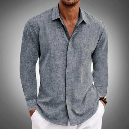 Leinenhemd - Sommer - Lange Ärmel - Hemd mit Knopfleiste - Herrenhemd-Grau-S-Chaps Herrenmode