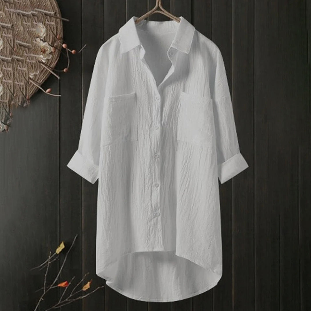 Damen Langarmshirt Baumwolle Weiß - Norvielle