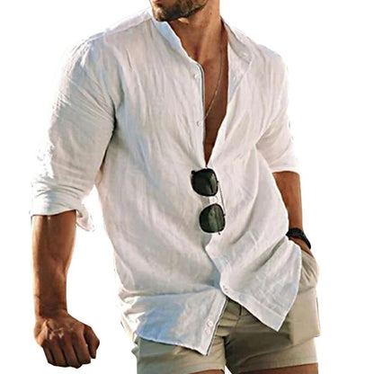 Herren Leinenhemd Langarm Knöpfe Leicht Beige - Norvielle