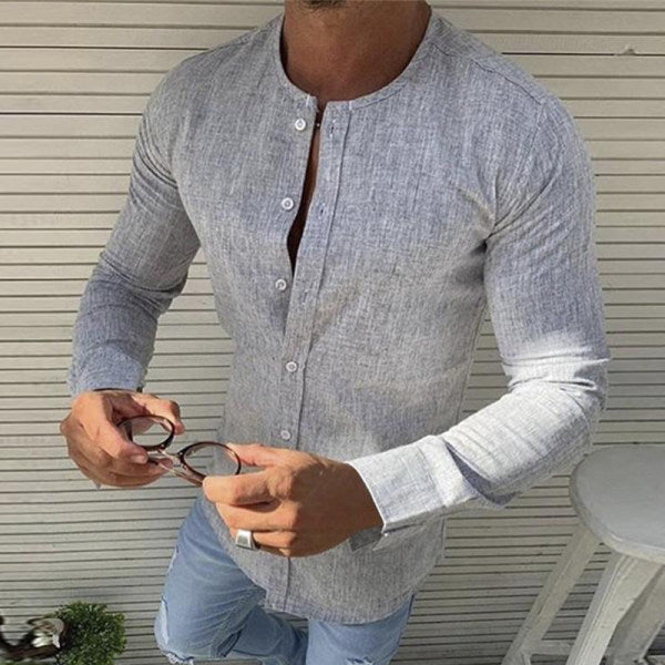 Herren Leinenhemd Langarm Slim Fit Weiß - Norvielle
