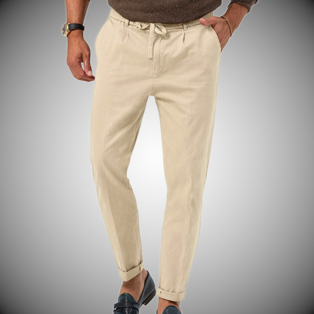 Leinenhose - Baumwolle - Kordelzug - Straight Leg Pants - Herrenhosen-Beige-S-Chaps Herrenmode