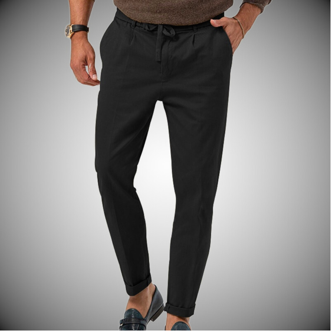 Leinenhose - Baumwolle - Kordelzug - Straight Leg Pants - Herrenhosen-Schwarz-S-Chaps Herrenmode