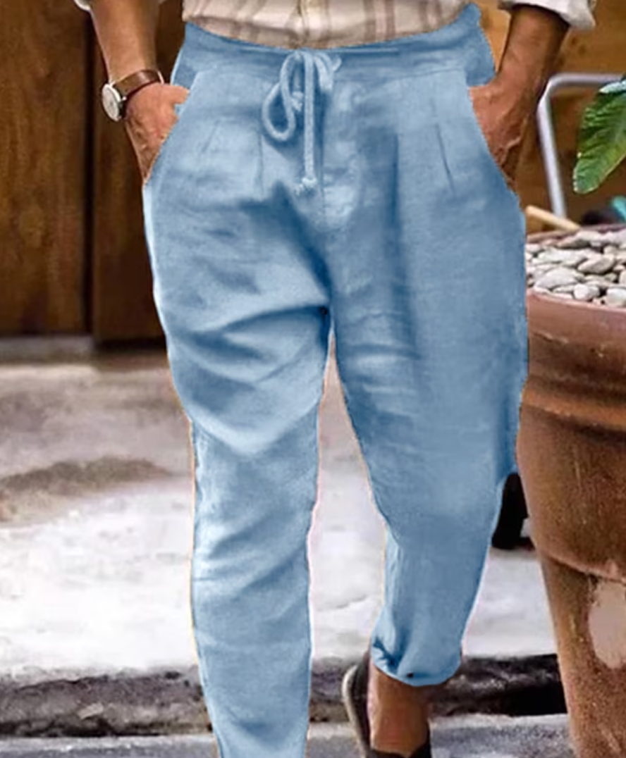 Leinenhose | Drawstring | Loose Fit | Sommerkleidung | Herrenhosen-Blau-XS-Chaps Herrenmode