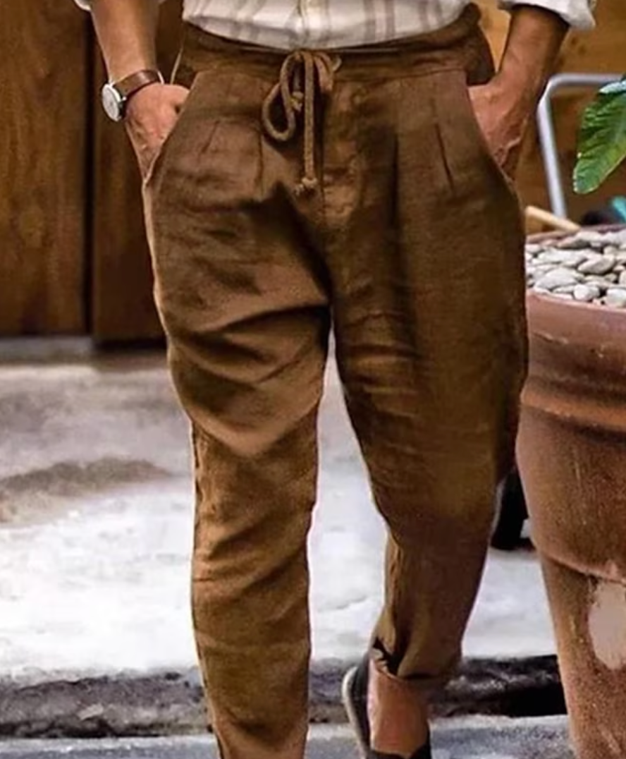 Herren Leinenhose Loose Fit mit Drawstring Beige - Norvielle