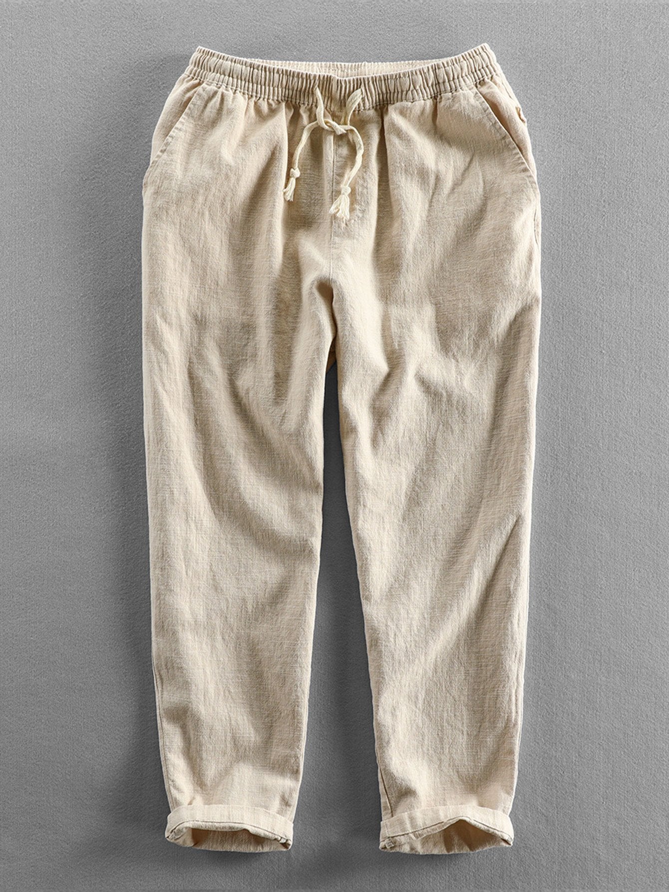 Herren Leinenhose Elastischer Bund Loose Fit Beige - Norvielle
