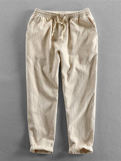 Herren Leinenhose Elastischer Bund Loose Fit Beige - Norvielle