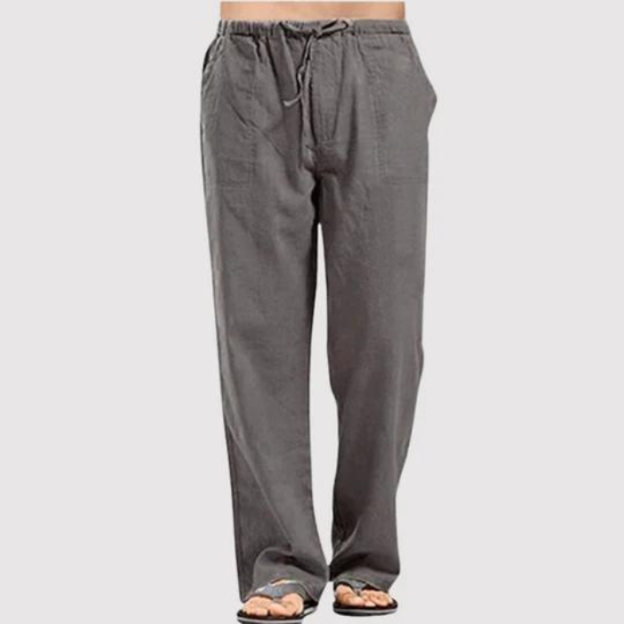 Herren Leinenhose Locker Gerades Bein Kordelzug Beige - Norvielle