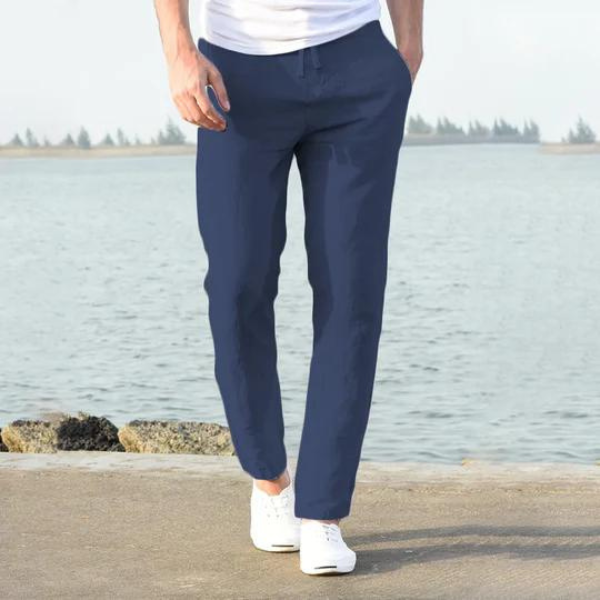 Leinenhose | Kordelzug | Gerade geschnittenes Bein | Sommerhose für Herren | Leinenbekleidung für Herren-Marineblau-S-Chaps Herrenmode