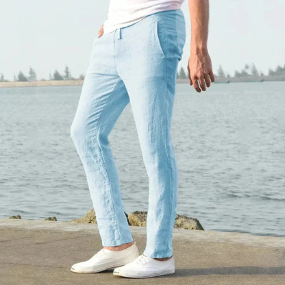 Leinenhose – Kordelzug – gerades Bein – Sommerhose – Herrenhose-Chaps Herrenmode