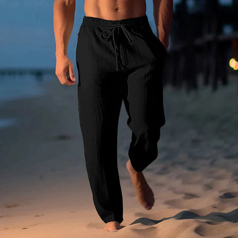 Leinenhose | Leichtgewicht | Kordelzug | Sommerhosen | Leinenbekleidung für Männer-Schwarz-XS-Chaps Herrenmode