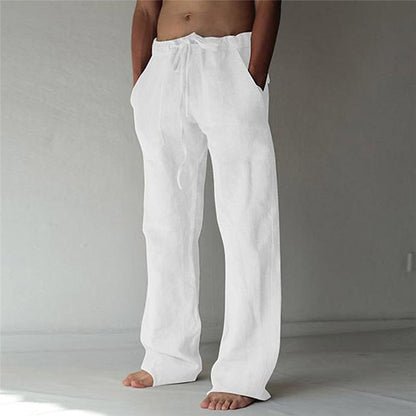 Herren Leinenhose Locker Sitzend Kordzug Beige Sommerhose - Norvielle